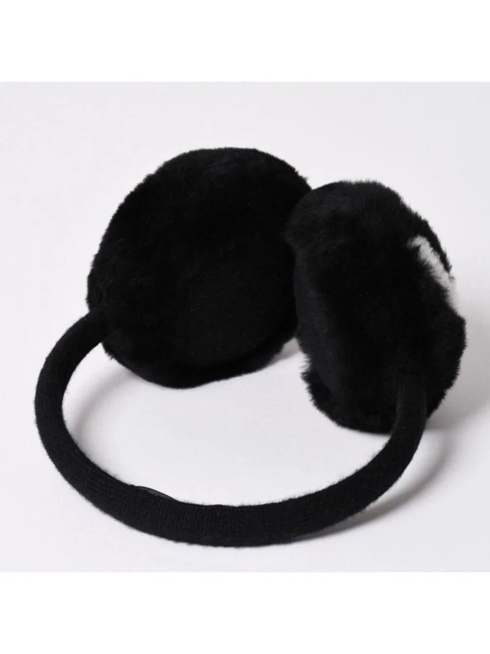 Chanel Coco Neige Ear Muffs CC Logo Shearling Black White